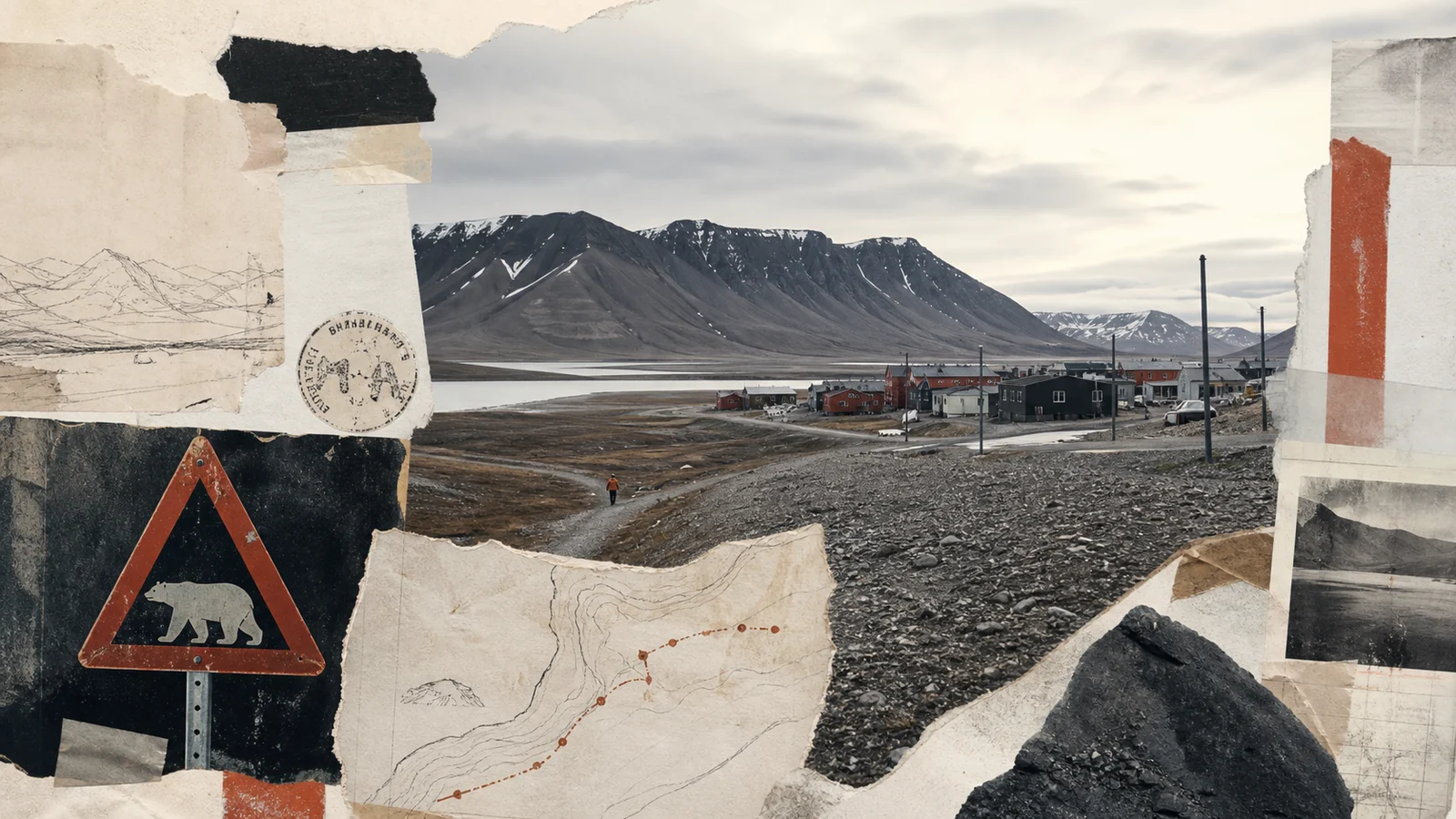 Arktische Landschaft und Siedlung bei Longyearbyen auf Spitzbergen.